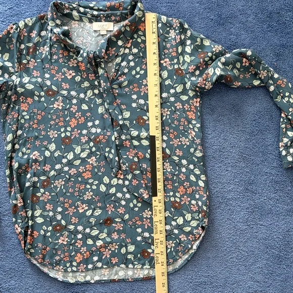 LOFT Blue and Pink Floral Long Sleeve Top - Picture 4 of 6
